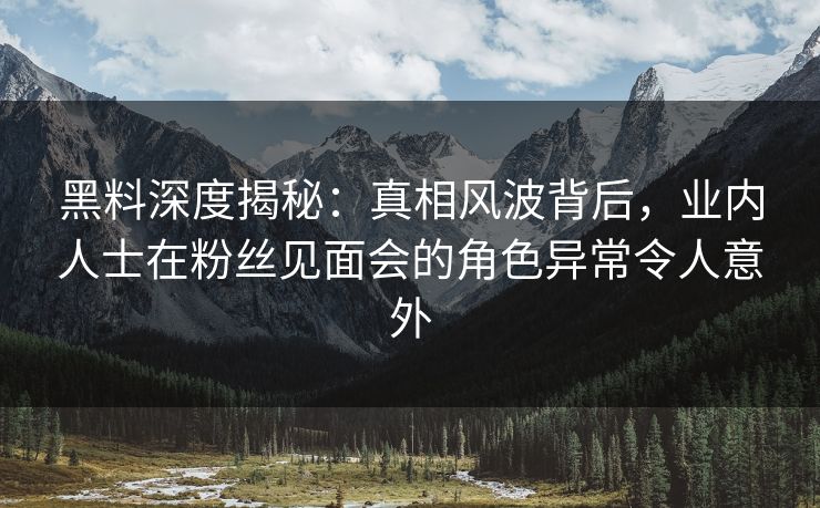 黑料深度揭秘：真相风波背后，业内人士在粉丝见面会的角色异常令人意外