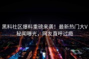 黑料社区爆料重磅来袭！最新热门大V秘闻曝光，网友直呼过瘾
