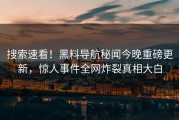 搜索速看！黑料导航秘闻今晚重磅更新，惊人事件全网炸裂真相大白