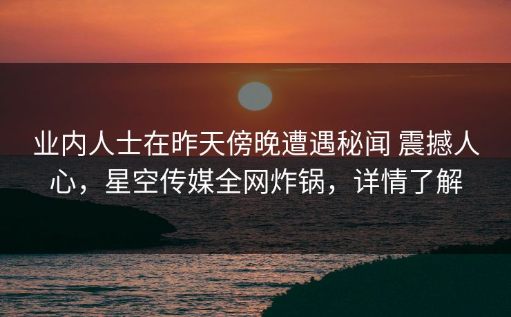 业内人士在昨天傍晚遭遇秘闻 震撼人心，星空传媒全网炸锅，详情了解